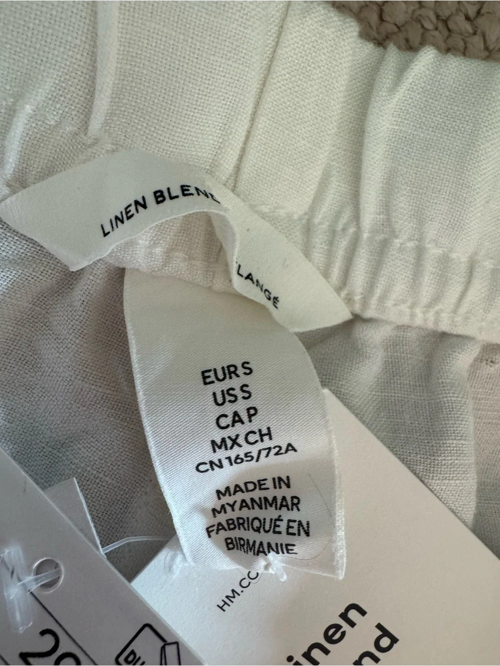 H&M Women's White Linen-Blend Cropped Drawstring Pants